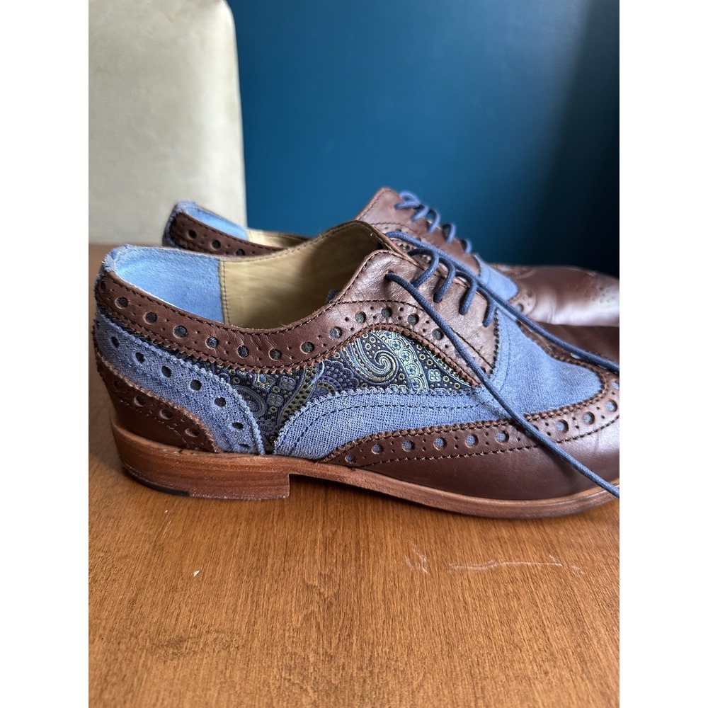 Robert Graham Mens Wingtip Oxford Shoes Brown Blue Paisley Lace Up Leather 9D
